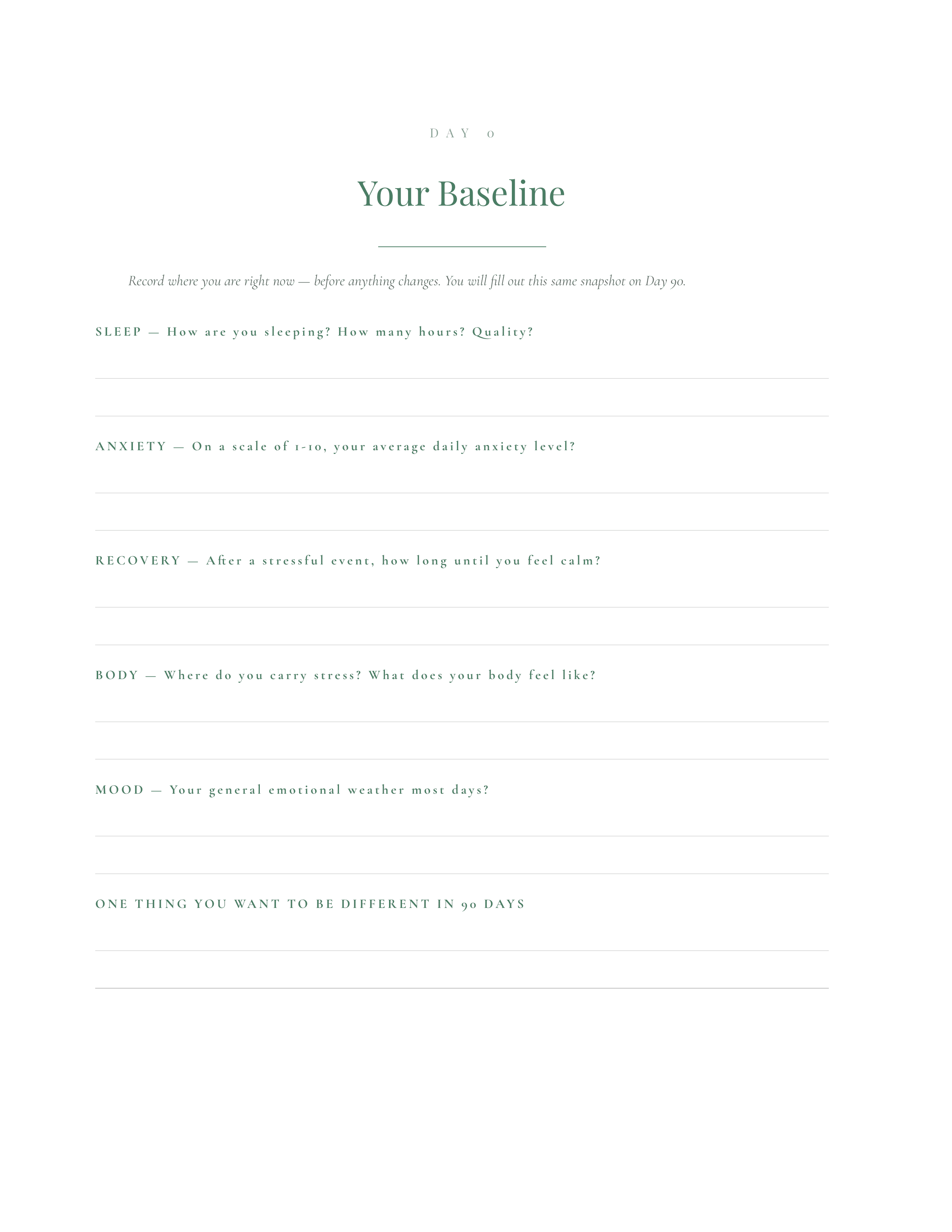 Day 0 Your Baseline page from the 90-Day Rhythm Journal