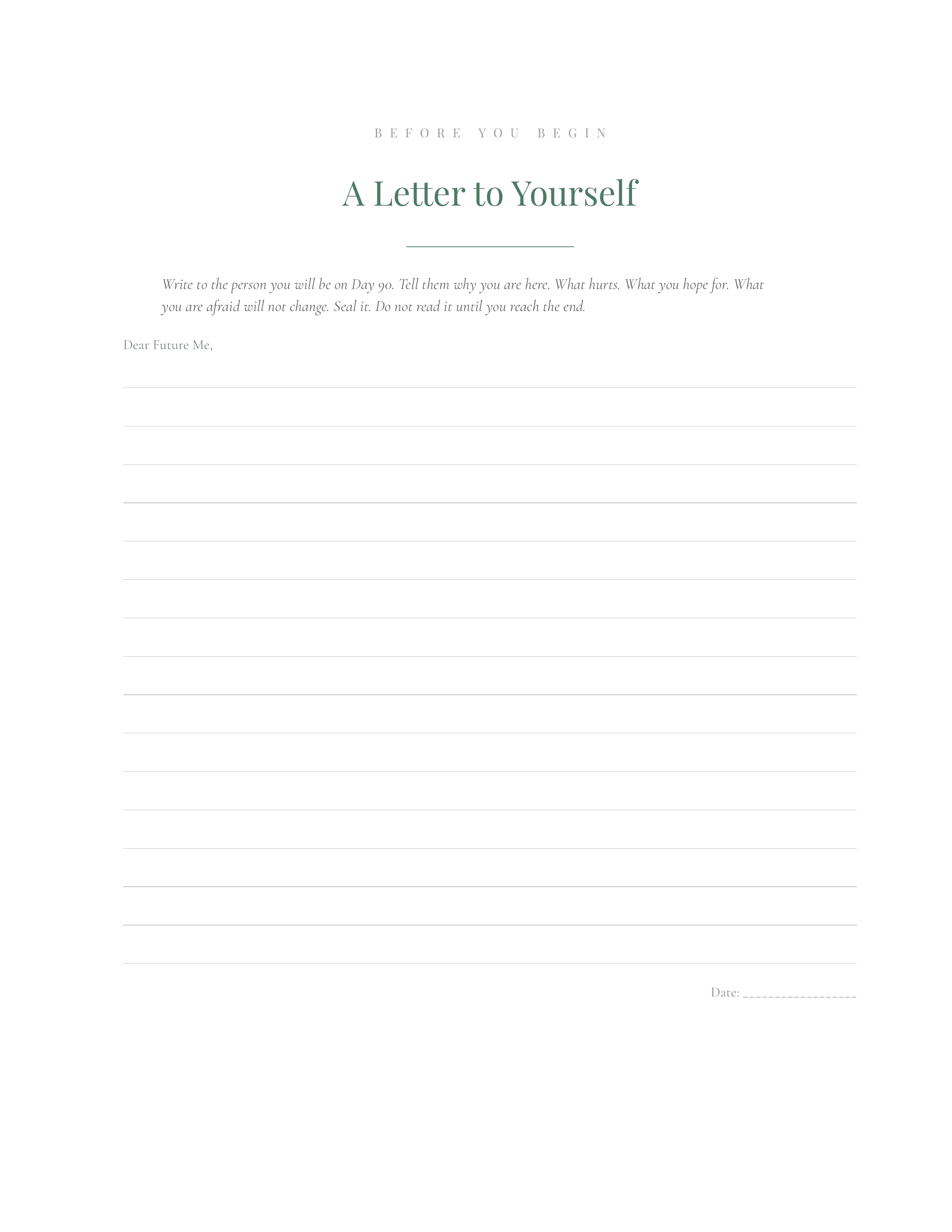 Before You Begin, A Letter to Yourself page from the 90-Day Rhythm Journal